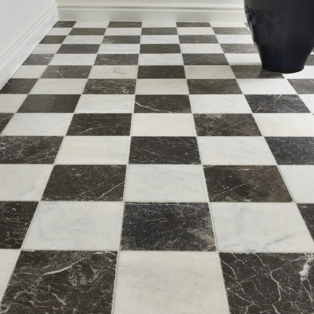 Venetian Black, White & Grey Veined Marble Luxury Floor Tiles - Lapicida