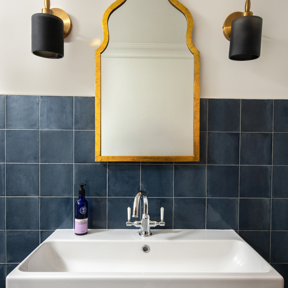 Lapicida bathroom inspiration - small cloakroom with Mediterranean chic splashback tiles