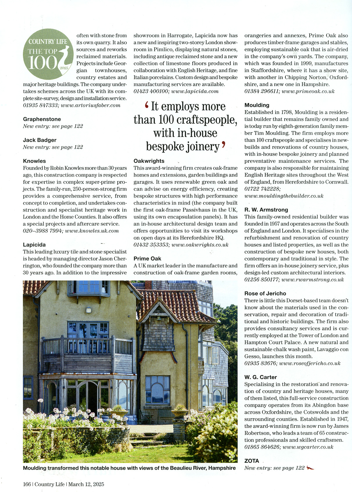 Lapicida Harrogate and London showrooms highlighted in Country Life Top 100, 12 March 2025